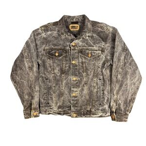 Vintage Plain Pockets Stonewash Denim Jacket Washed Black Style Mens Size M